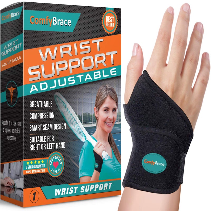ComfyBrace Premium Lined Wrist Wrap/Carpal Tunnel Wrist Brace/Arthritis Hand Support - Fits Both Hands - Adjustable - Fitted (Day Brace, One Size) - Image 1